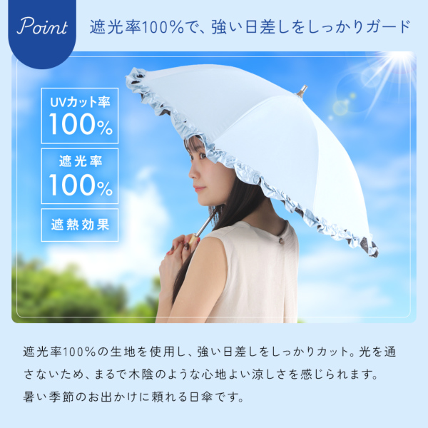 【新品】GRACY パラソル 晴雨兼用 日傘 １級遮光　遮熱効果 フリル 楽折れ 晴雨兼用日傘【フリル付きミニパラソル/3カラー】