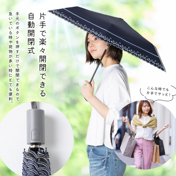 晴雨兼用折りたたみ自動開閉日傘【リボンボーダー/3カラー】