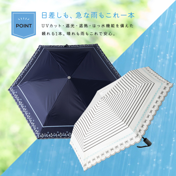 晴雨兼用折りたたみ自動開閉日傘【リボンボーダー/3カラー】