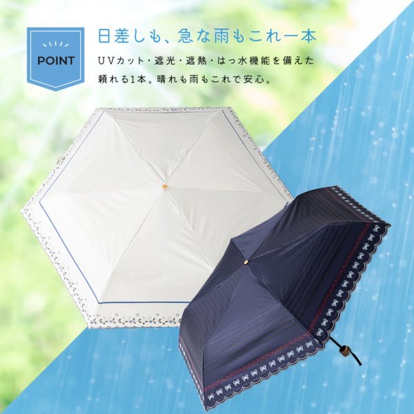 晴雨兼用折りたたみ日傘【リボンボーダー/3カラー】
