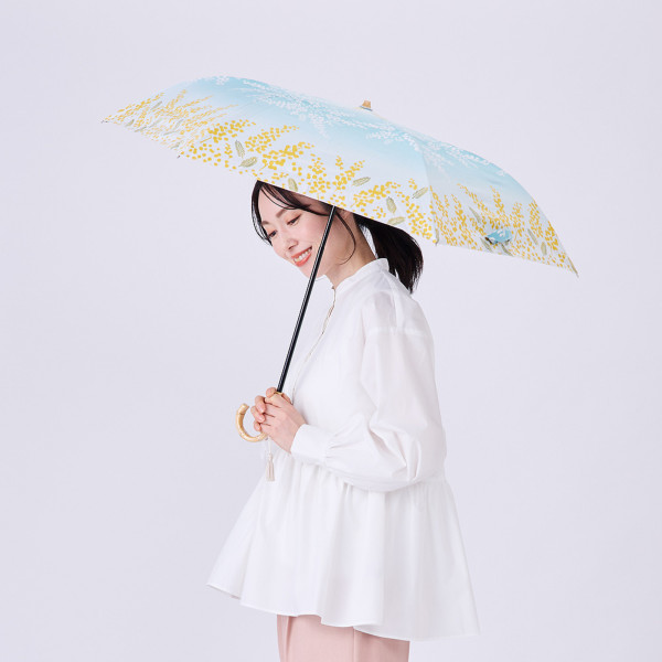 晴雨兼用2段ミニ折りたたみ日傘【ミモザ（水色/みずいろ