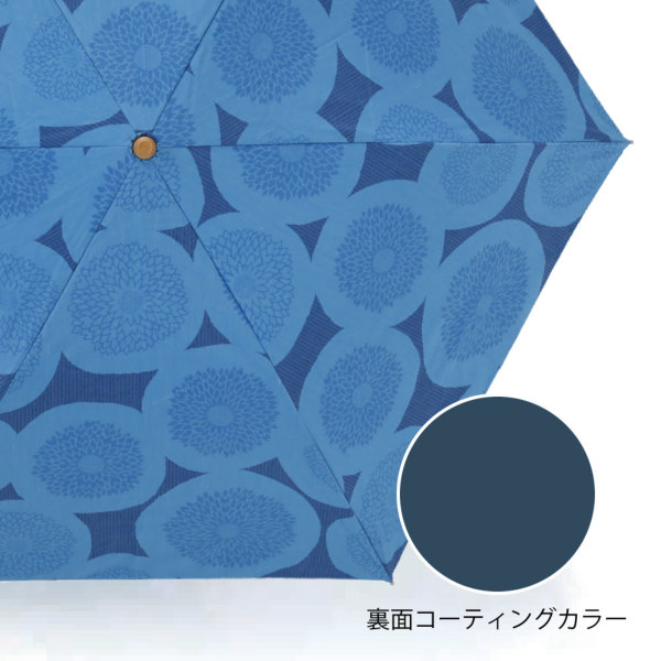 ぷりん 45rpm 日傘 雨傘 インディゴ 勾玉 花柄 和柄 藍染 晴雨兼用2段ミニ折りたたみ日傘【ピンポンマム(青藍/せいらん