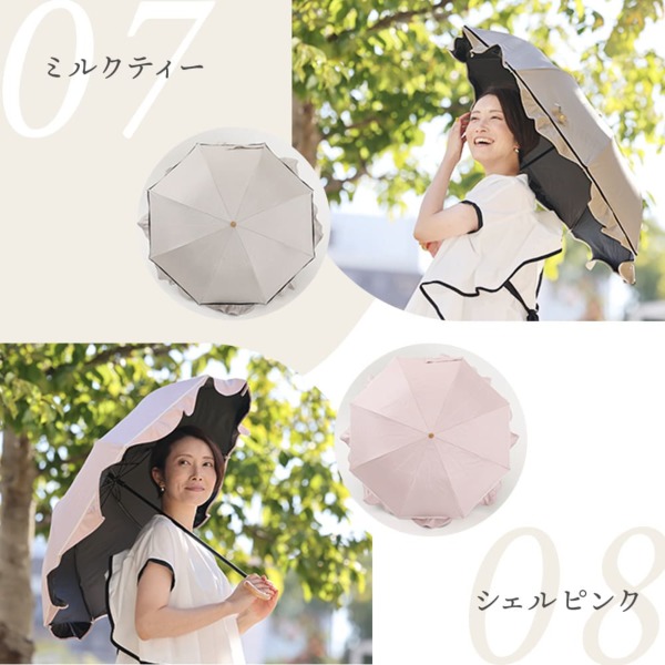 柚の傘★リピーター様割 Ciel（シエル）の晴雨兼用折りたたみ日傘【ダンガリー調切り継ぎ