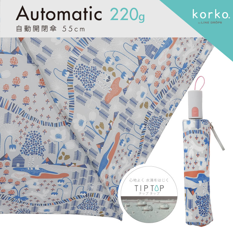 Korko コルコ の自動開閉折りたたみ雨傘 ヘリエダーレン Line Drops