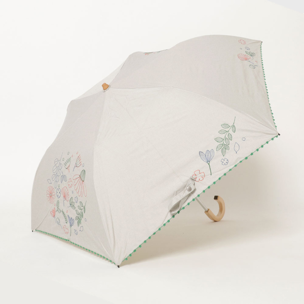 晴雨兼用2段ミニ折りたたみ刺繍日傘【トレコヴの花】